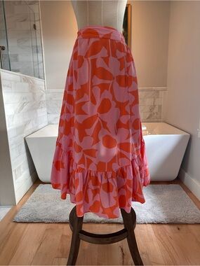 Mister Zimi Pink and Orange Abstract Floral Midi Skirt